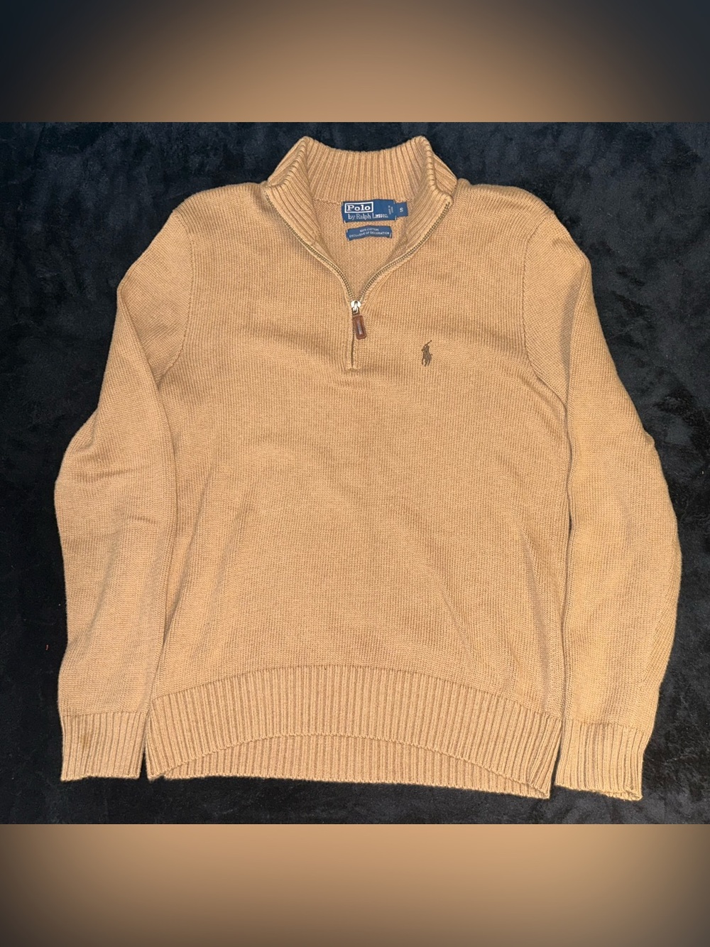 Polo Ralph Lauren Mens Beige Quarter Zip Small Pullover Cotton Preppy Brown Pony